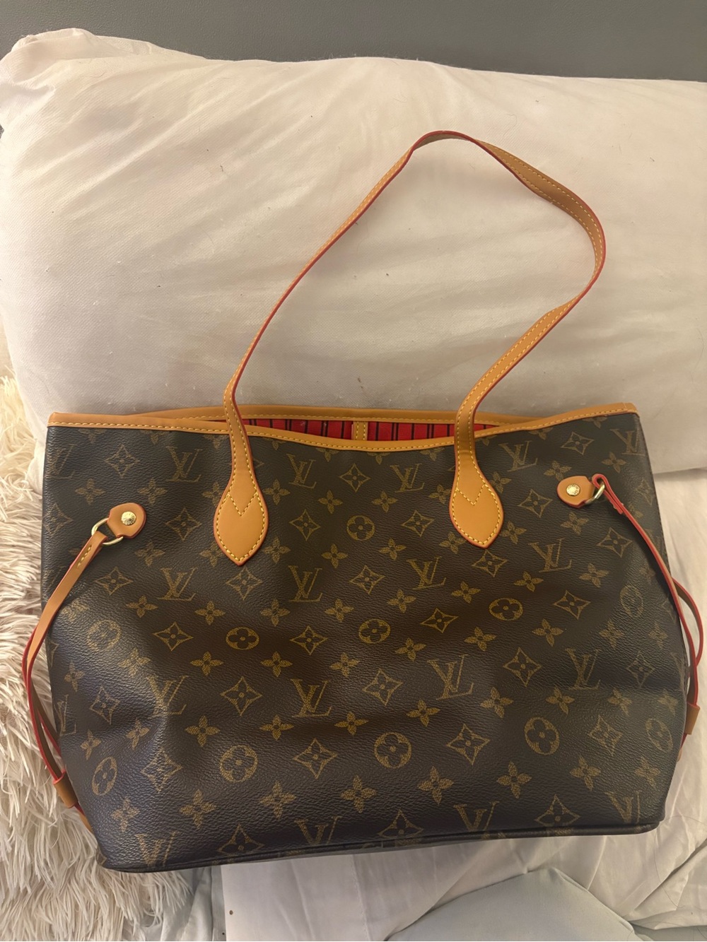 Louis Vuitton Monogram Neverfull Tote in Brown with Tan Trim